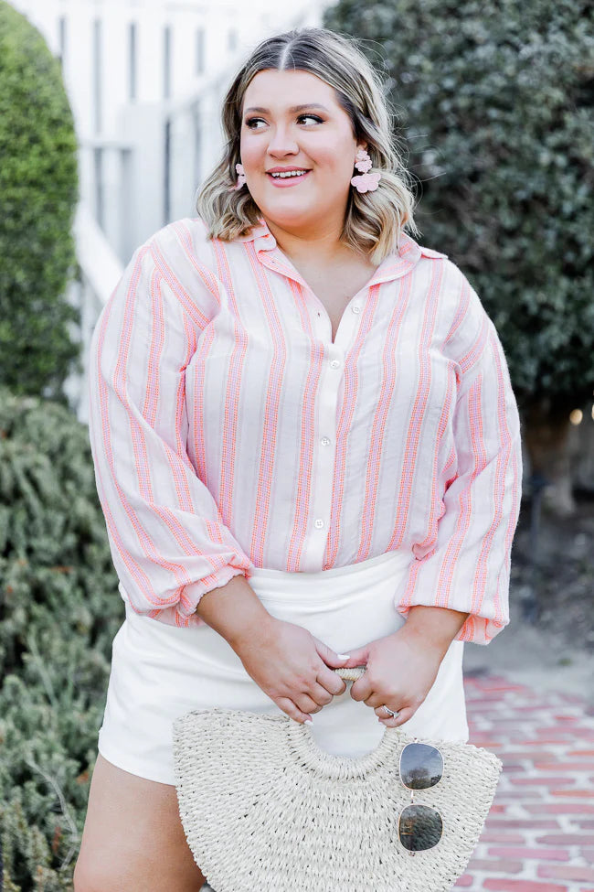 Pink Shores Striped Button Front Blouse FINAL SALE