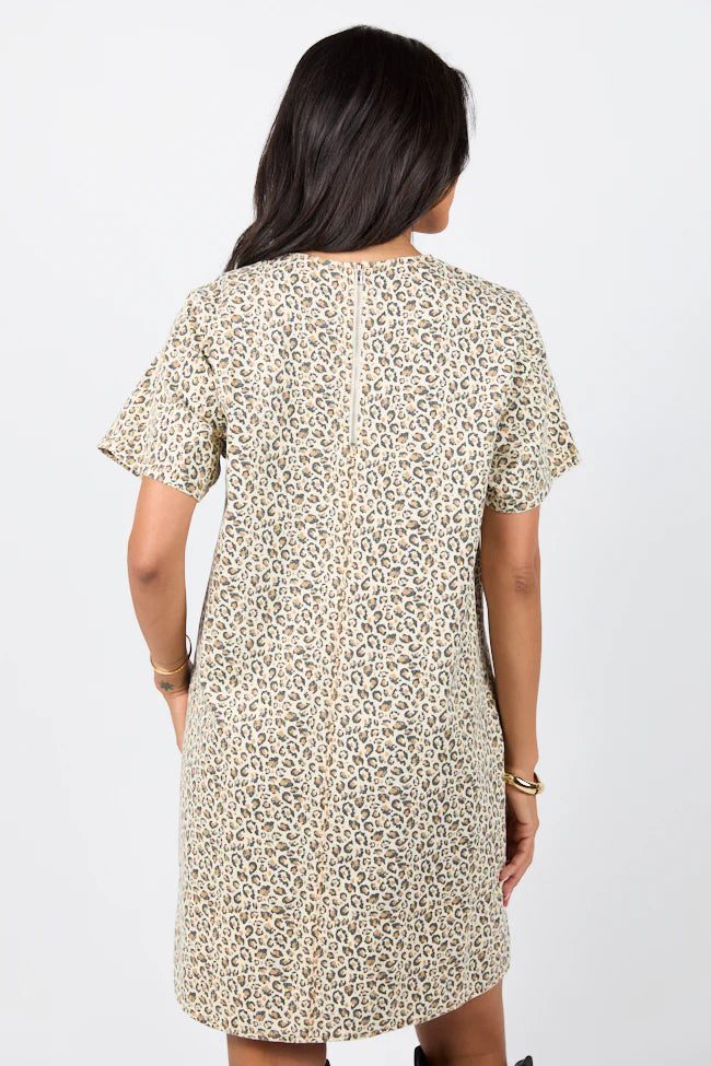 Wild Nights Taupe Leopard Print Shift Dress