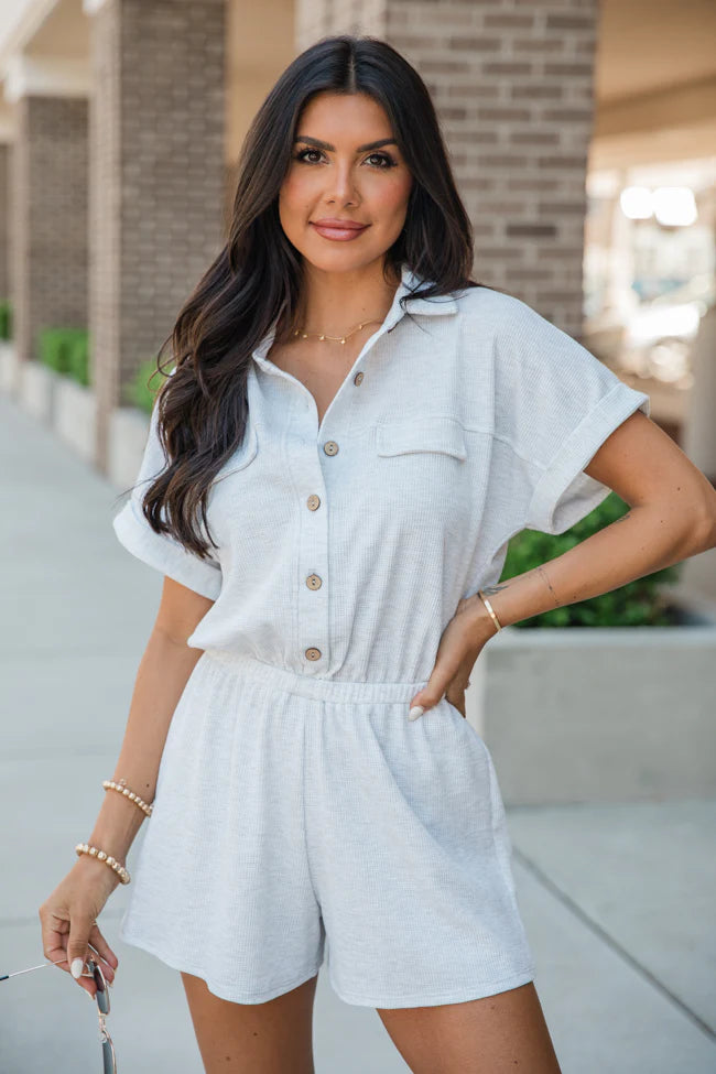 Plain As Day Grey Button Up Collared Romper SALE