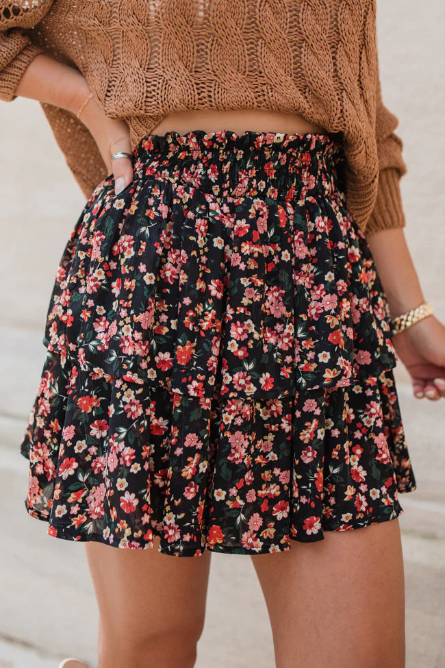 Breezy Black Floral Tiered Skort FINAL SALE