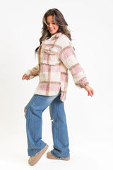 Beloved Memories Pink Plaid Sherpa Shacket