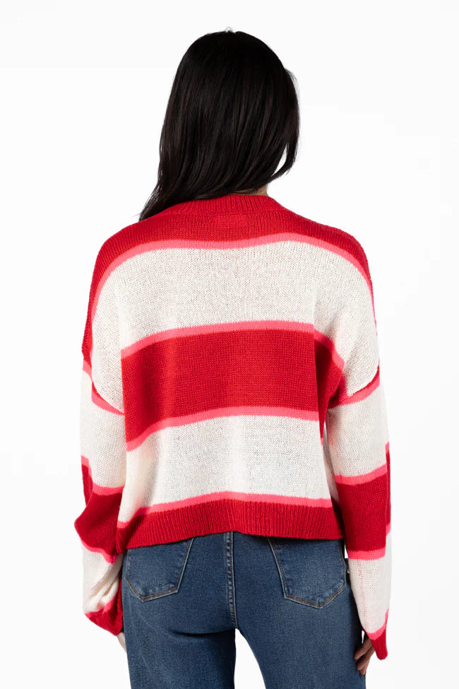 Don't Prove I'm Right Red And Pink Striped Sweater FINAL SALE