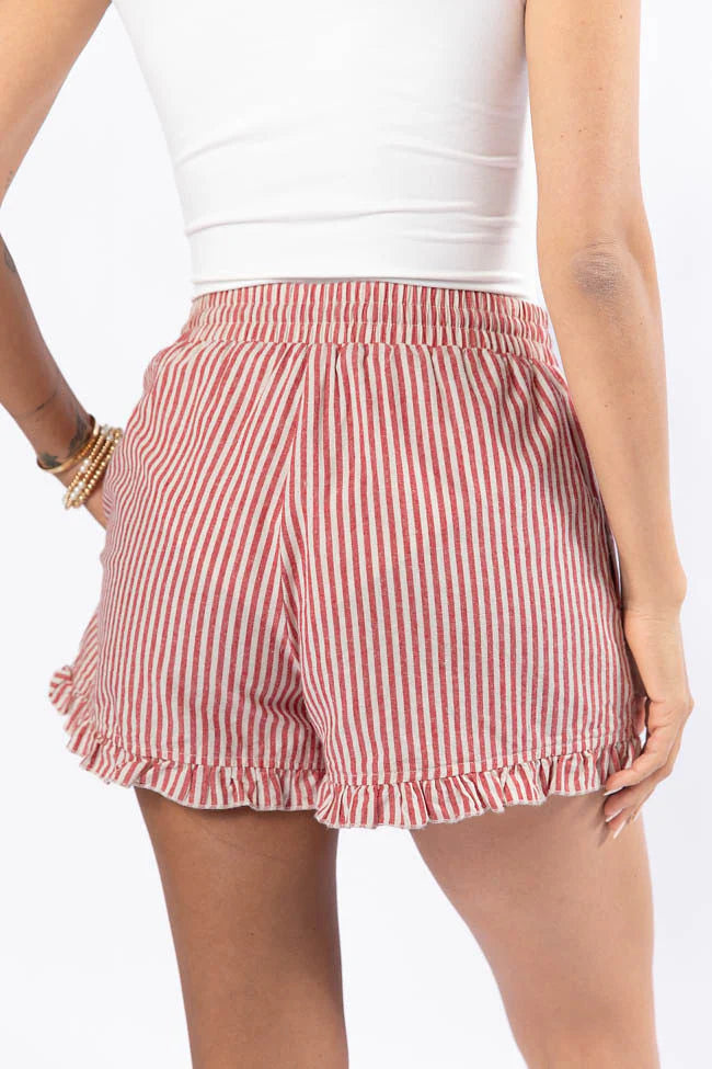 In No Rush Red Stripe Ruffle Hem Boxer Shorts