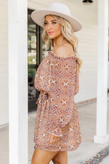 Humble And Kind Beige Floral Off The Shoulder Mini Dress FINAL SALE