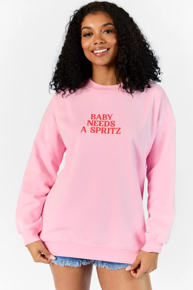 Baby Needs A Spritz Light Pink Oversized Graphic Sweatshirt