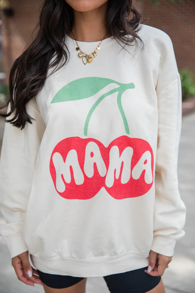 Mama Cherry Cream Oversized Graphic Sweatshirt