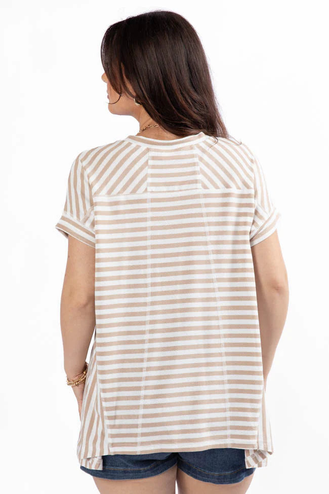 Had It All Beige and Ivory Oversized Stripe Tee