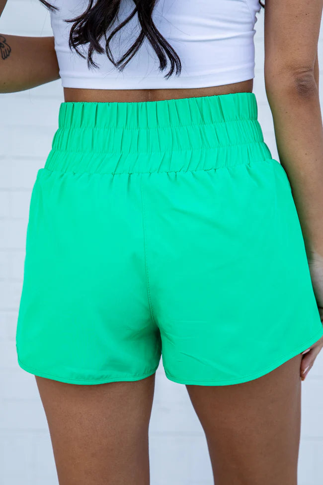 Errands To Run Solid Green High Waisted Athletic Shorts SALE