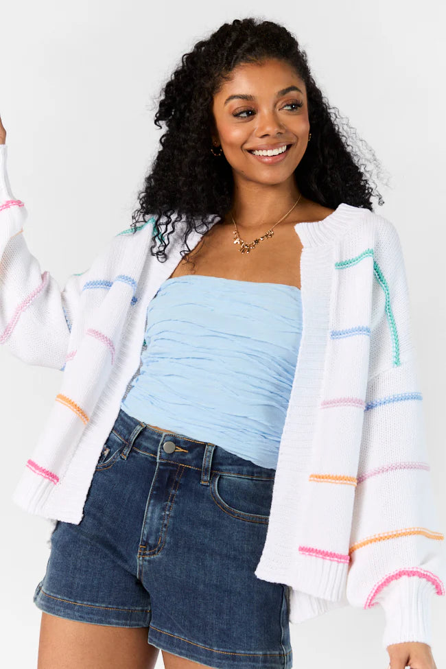 Dream Of Me Ivory Multi Color Trim Cardigan