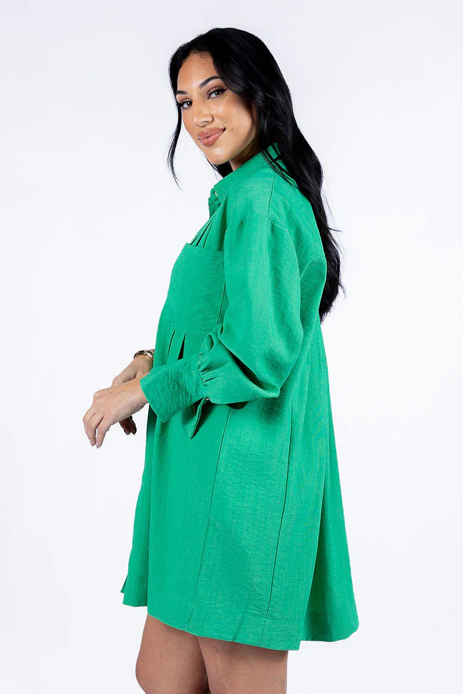 Write This Down Green Button Up Shirt Dress