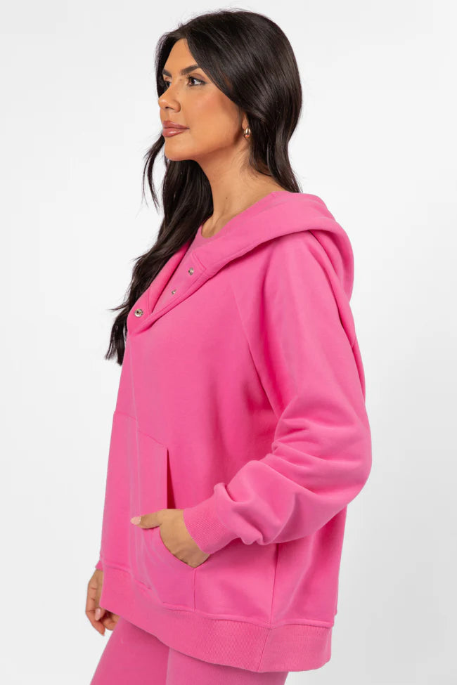 Outta Sight Pink Button Detail Hooded Pullover SALE