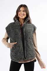 Perfect Tone Black Acid Wash Quilted Vest SALE