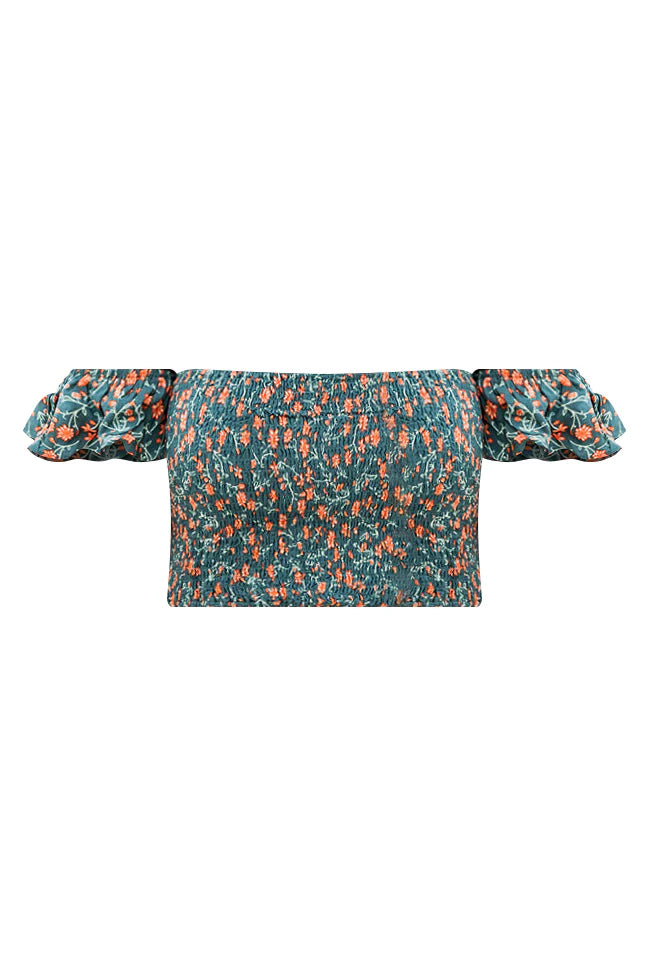 Slipped My Mind Dark Teal And Orange Floral Printed Blouse FINAL SALE