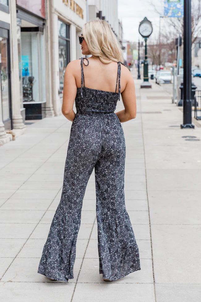 Aware of This Black Paisley Printed Flare Jumpsuit FINAL SALE