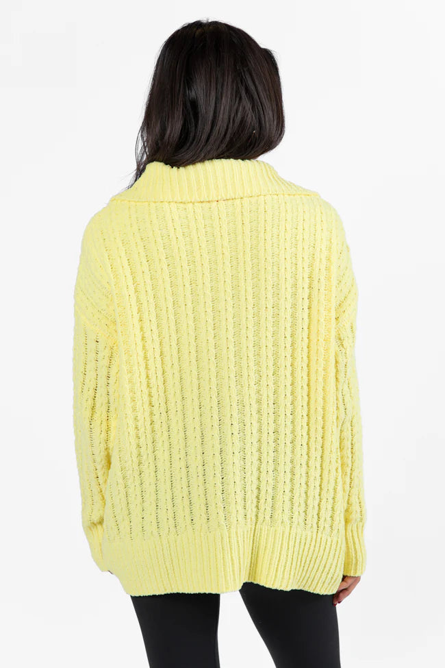 Forever Yours Yellow Cable Knit Chenille Quarter Zip Sweater SALE