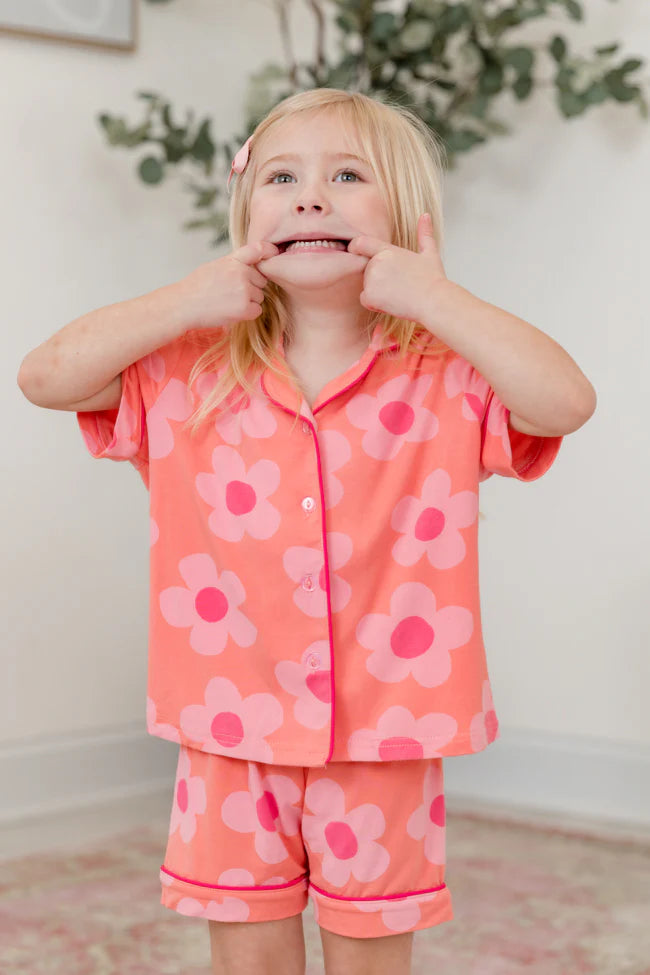 Kid's Good To Get Away Orange and Pink Floral Pajama Set SALE