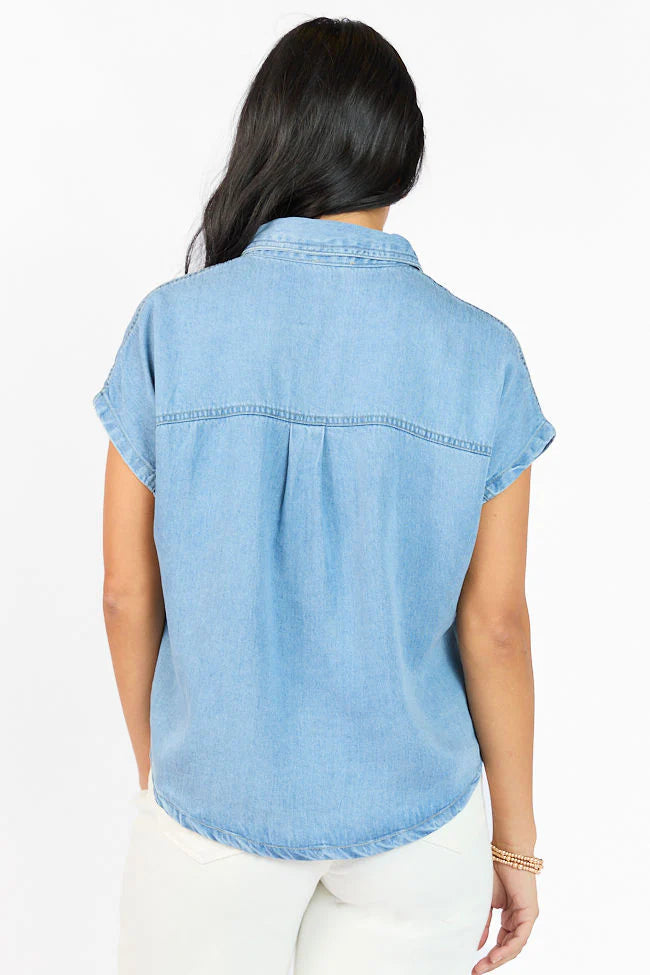 More Than Ever Short Sleeve Chambray Button Down Top