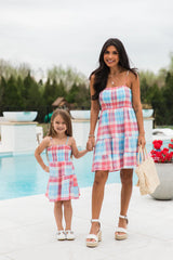 Kid's Tea With You Red and Light Blue Plaid Gauze Dress SALE