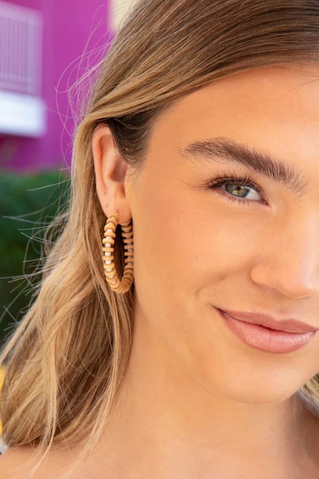 Tan and White Beaded Hoops