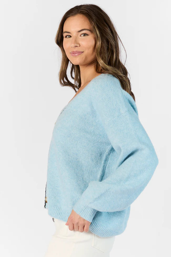 Good Graces Blue and Navy Rickrack Trim Cardigan