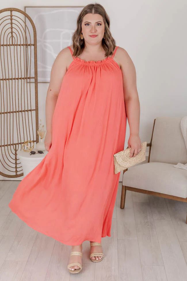 Choose Fate Coral High Neck Midi Dress FINAL SALE