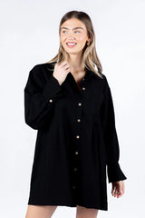 Write This Down Black Button Up Shirt Dress