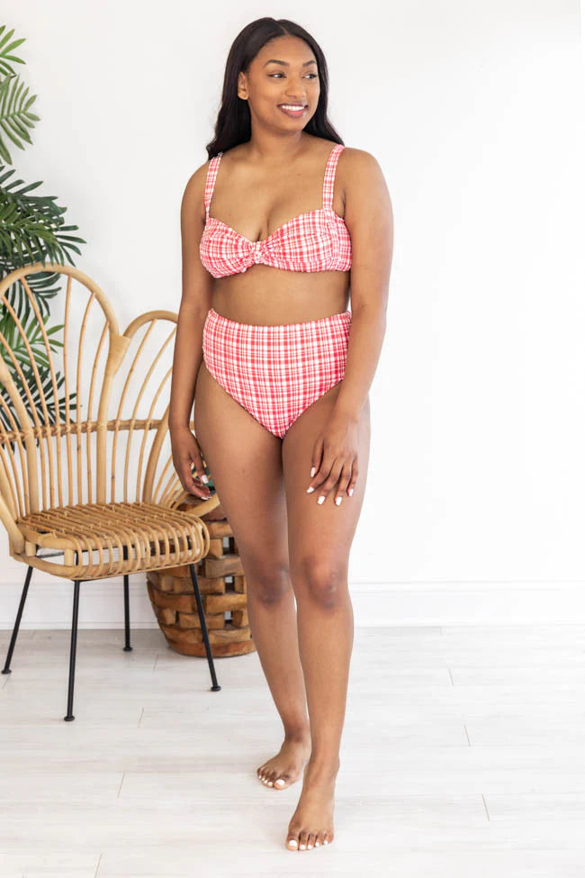 Surfing The Coast Plaid Textured Pink Swimsuit Bottoms FINAL SALE