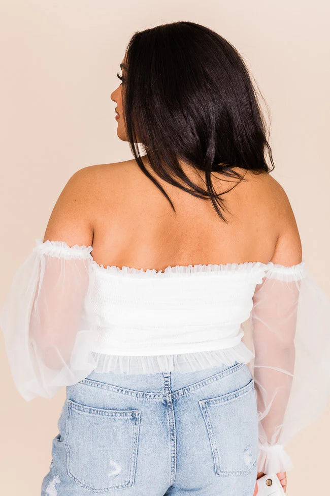 Happy Ever After Ivory Ruffled Tulle Sleeved Blouse FINAL SALE