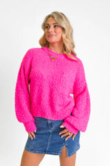 Longer Nights Magenta Fuzzy Pocketed Sweater