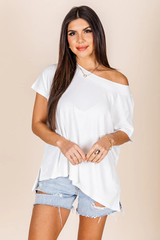 So Delightful Ivory Boat Neck Waffle Tee FINAL SALE