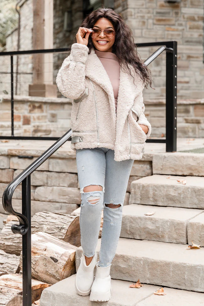 All Your Reasons Beige Sherpa Moto Jacket FINAL SALE