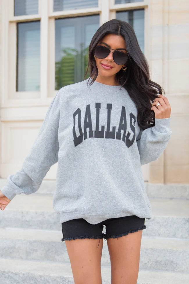 Dallas Light Grey Oversized Graphic Sweatshirt