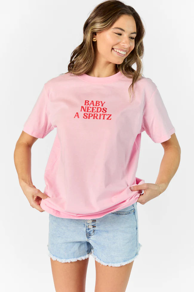 Baby Needs A Spritz Light Pink Oversized Graphic Tee