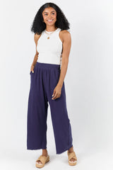 Look Your Best Navy Frayed Detail Ankle Length Pants