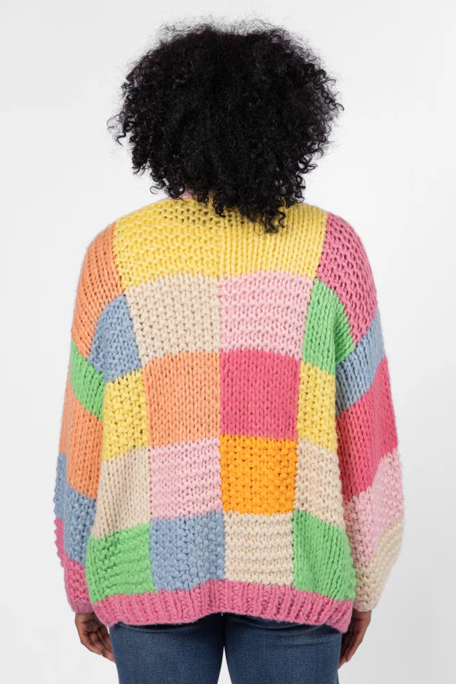 Still Deciding Pink Multi Color Block Cardigan