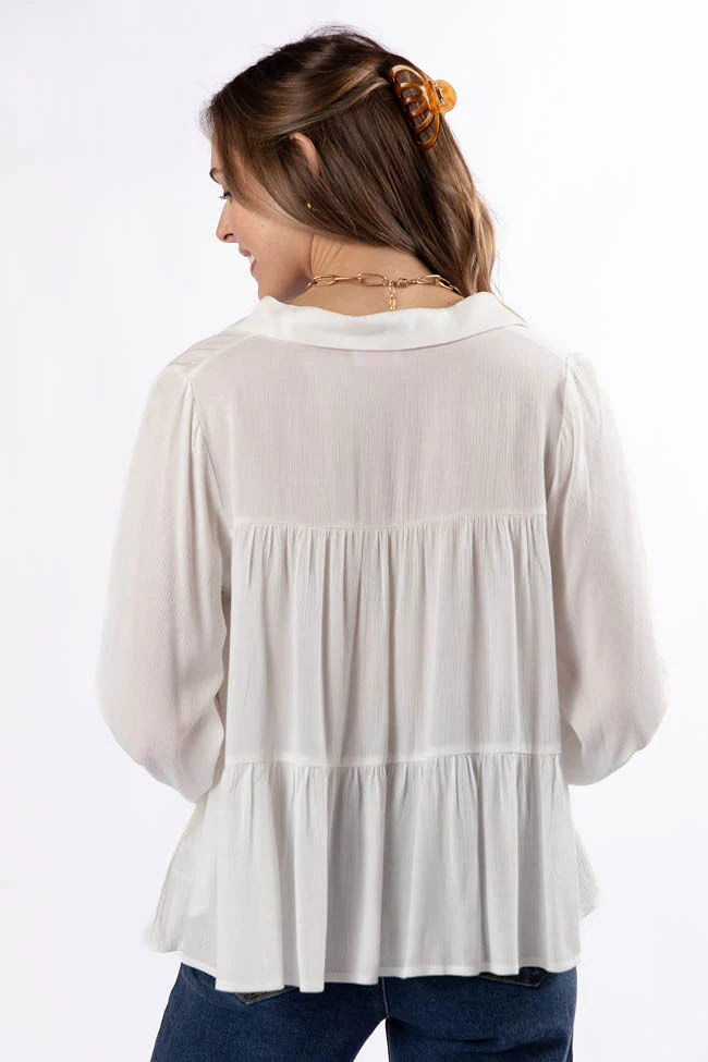 Something Good Ivory Tiered Relaxed Button Down Blouse