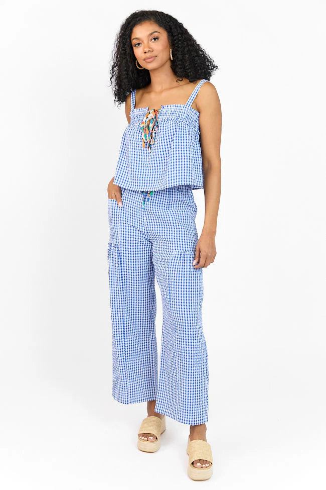 Day's End Navy Gingham Two Piece Pant Set