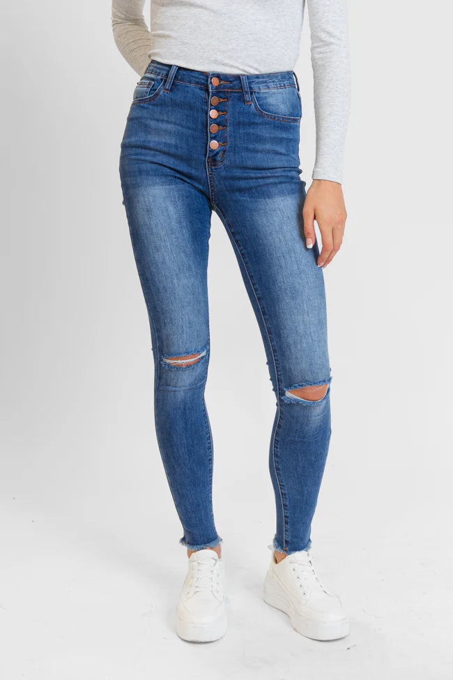 Chelsie Medium Wash Busted Knee Tall Skinny Jeans