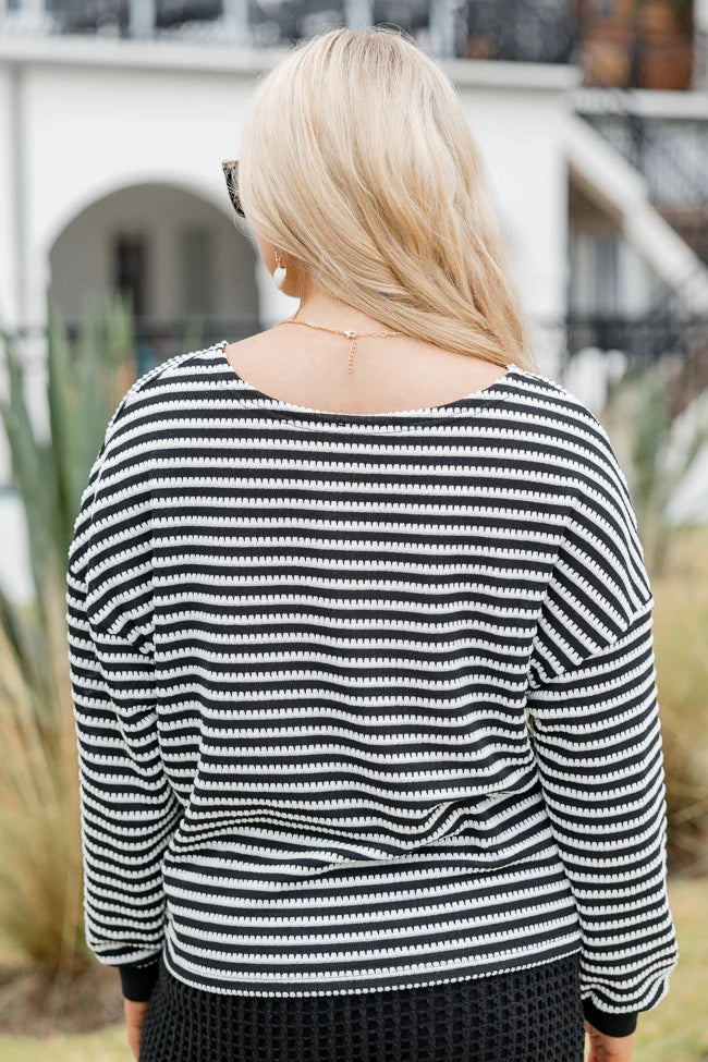 Caught My Eye Black And Ivory Striped Knit Pullover SALE