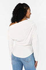 Giving It A Go Ivory Rib Off The Shoulder Top