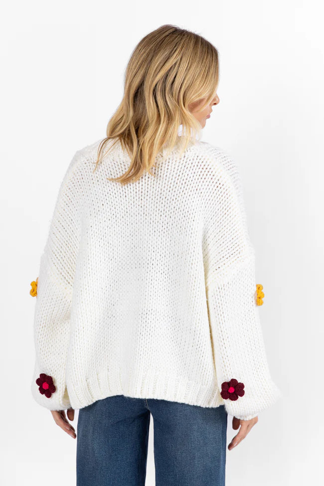 The Way I Feel Ivory Multi Flower Embroidered Cardigan