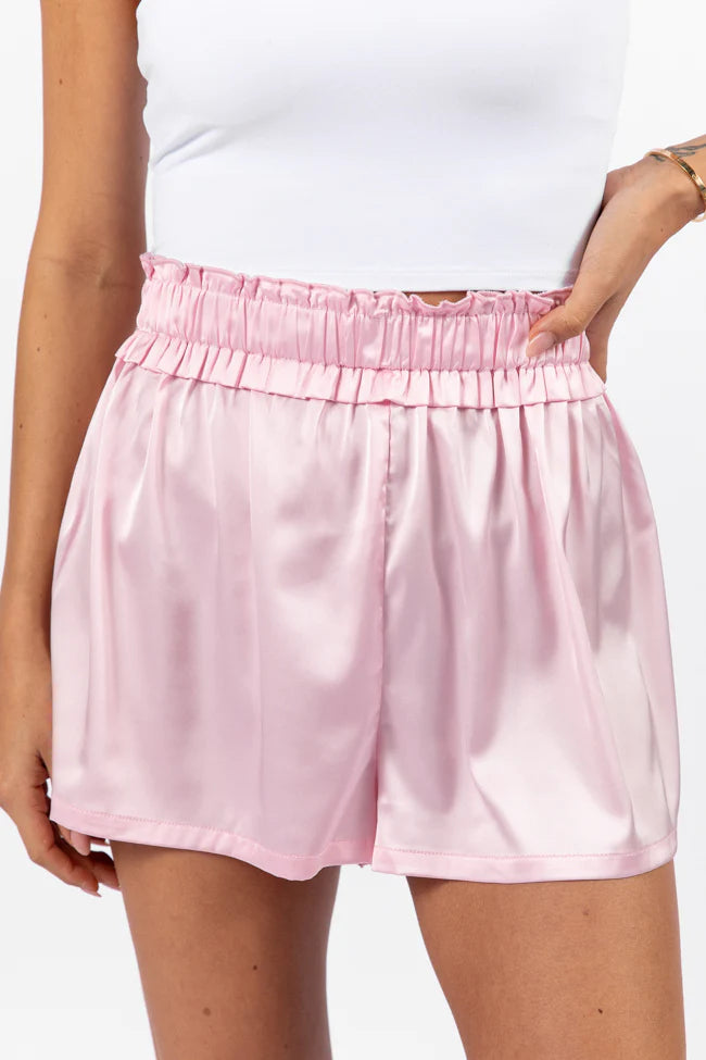 Early Riser Pale Pink Satin Pajama Shorts