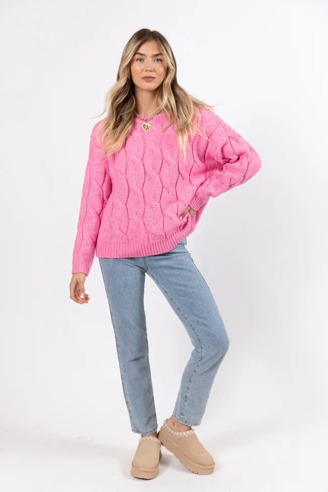 Steer Me Right Pink Oversized Cable Knit Sweater SALE