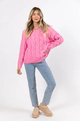 Steer Me Right Pink Oversized Cable Knit Sweater SALE