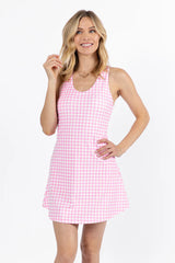 Kick It With Me In Girly Gingham Scoop Neck Active Dress