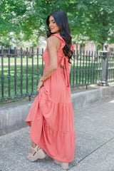 As Time Passes Coral Cinch Chest Maxi Dress FINAL SALE