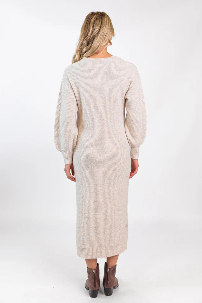 Stay On Your Mind Oatmeal Cable Knit Midi Dress