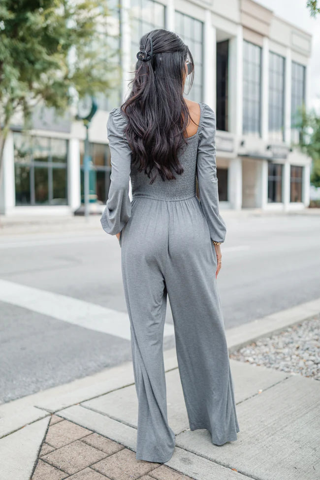 Deep In My Heart Heather Grey Knit Solid Jumpsuit FINAL SALE