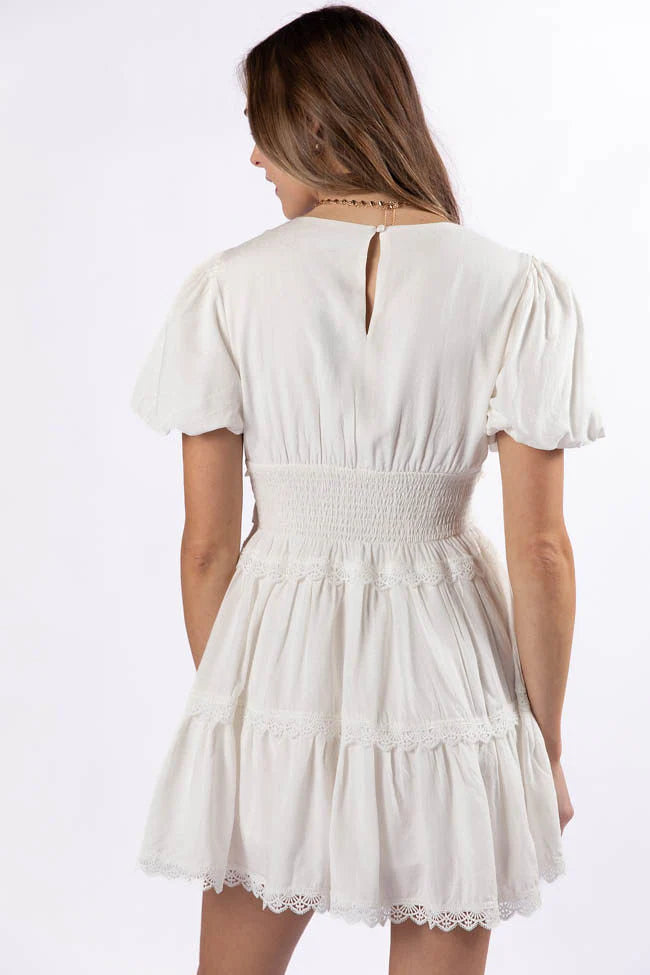 Enjoying Life White Ruffle Trim Mini Dress