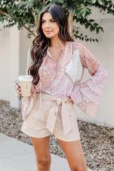 No Goodbyes Pink And Orange Printed Bell Sleeve Blouse FINAL SALE